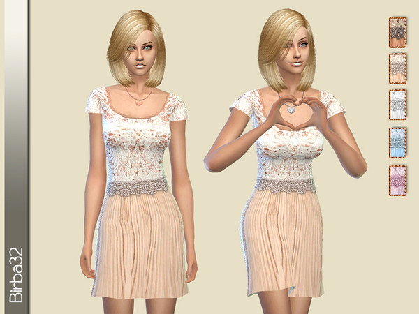 Sims 4 — Cipria dress by Birba32 — A short dress in pastel colors with lace details.