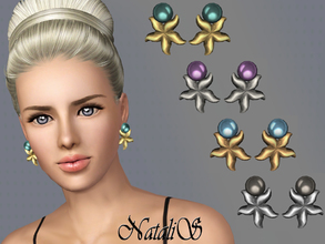 Sims 3 — NataliS TS3 Starfish pearl stud earrings FT-FE by Natalis — Charming earrings for the summer season. Large pearl
