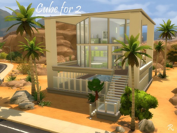 Sims 4 — A Cube for 2 by CyberReb — This house contains the subsistence level for a couple : there is one bedroom, a