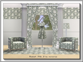 Sims 3 — Sweet Tile 3_marcorse by marcorse — Tile pattern: curved flourish and leaf design in blue and green