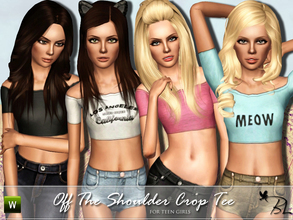 Sims 3 — Teen Off The Shoulder Crop Tee by Black_Lily — Off The Shoulder Crop Tee for teen girls