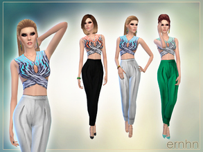 Sims 4 — Street Fashion Set by ernhn — Street Fashion Set Including: *Ethnic Cross Crop Top *Baggily Linen Trousers High