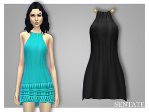 Sims 4 — Bijou Dress by Sentate — A sexy halter neck dress with a gold or silver hoop fastening. Perfect for around the