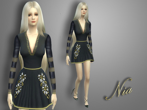 Sims 4 — Shiny Striped Dress by Nia — Shiny Striped Dress * For adults and young adults * 4 color option (black, red,