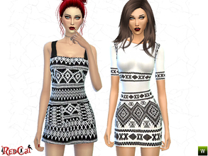 Sims 4 — Aztec Pattern Dress Set by RedCat — Aztec Pattern Dress v1: Only one color. Everyday and party wear. Mesh by