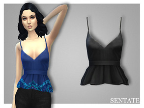 Sims 4 — Edina Top by Sentate — A low cut crop top with cute ruffle. Available in 7 plain colors and 5 patterns. POLICY
