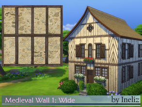Sims 4 — Medieval Wall 1: Wide by Ineliz — This masonry wall style is part of the Medieval Walls set. It has a stone