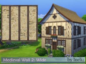 Sims 4 — Medieval Wall 2: Wide by Ineliz — This masonry wall style is part of the Medieval Walls set. It has a stone