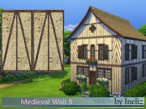 Sims 4 — Medieval Wall 5 by Ineliz — This masonry wall style is part of the Medieval Walls set. It has a stone design