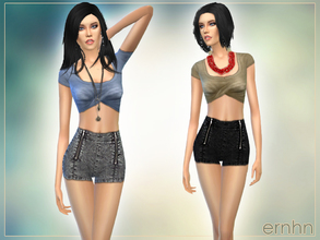 Sims 4 — Basic Everyday Look by ernhn — Basic Everyday Look Set Including: *Cross Basic Tee *Denim Shorts with Zipper