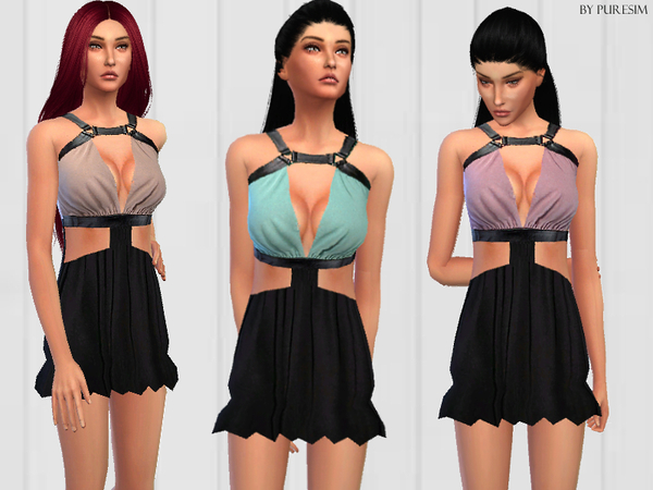 Sims 4 — Leather straps dress by Puresim — A simple cutout dress with straps on the top. -Mesh edit by me -Comes in 3