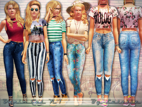 Sims 3 — Denim Set No 1 by Lutetia — This set contains two pairs of high-waisted mom jeans ~ Works for female teens and