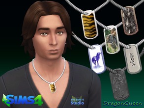 Sims 4 — Animal Themed Dog Tags by DragonQueen — A set of six animal themed dog tags for your male Sim.