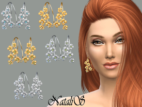 Sims 4 — NataliS_Hoop flower earrings FT-FE by Natalis —  Delicate multi flower double wire hoop earrings. Brushed metal