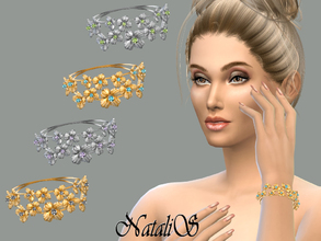 Sims 4 — NataliS_Hoop flower bracelet FT-FE by Natalis —  Delicate multi flower double wire hoop bracelet. Brushed metal