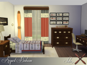 Sims 4 — Port Bedroom  by Lulu265 — An aeroplane themed room for your Sim kids . Included is a dark wood and a light wood