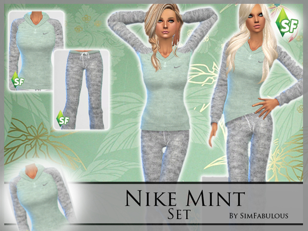 Sims 4 — Nike mint hoodie and pants by SimFabulous2 — This set consists of 2 parts, both with only one recolor. You can