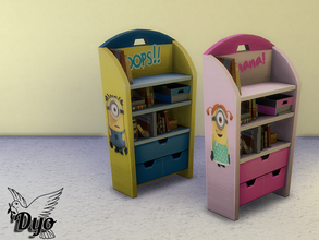 Sims 4 — Bookcase Minions by dyokabb — Bookcase Minions blue oops, pink banana 