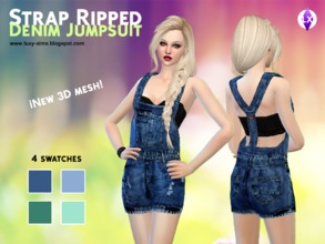 Sims 4 — Strap Ripped Denim Jumpsuit by LuxySims3 — 4 Swatches NEW 3D MESH INCLUDED Be careful with the shoes, some of