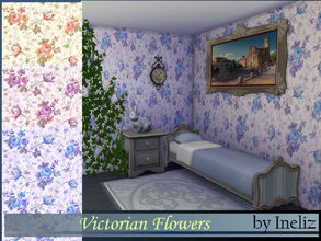 Sims 4 — Victorian Flowers by Ineliz — A set of wallpapers with floral seamless pattern. Comes in three colors and will