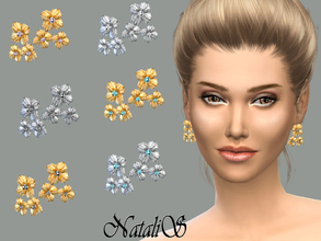 Sims 4 — NataliS_Triple flower earrings FT-FE by Natalis — Delicate triple flower earrings. Brushed metal and small