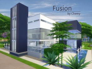 Sims 4 — Fusion by chemy — This modern minimalist home offers open concept, indoor pool and office. On the 2nd floor are