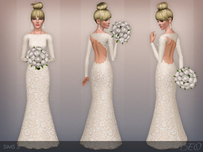Sims 3 — Wedding Dress 43 by BEO — Wedding dress with asymmetrical cutout at the back presented in 1 variant. Recolorable