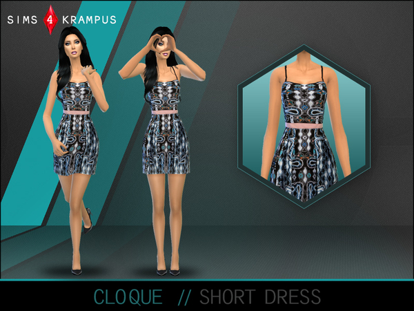 Sims 4 — Cloque Short Dress by SIms4Krampus — This is a cute short patterned dress for women. The dress looks feminine