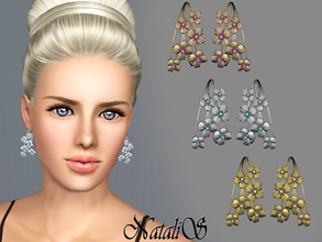 Sims 3 — NataliS TS3 Hoop flower earrings FT-FA by Natalis —  Delicate multi flower double wire hoop earrings. Brushed