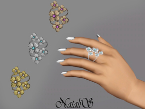 Sims 3 — NataliS TS3 Multi flower ring FT-FA by Natalis —  Delicate multi flower double wire ring. Brushed metal and