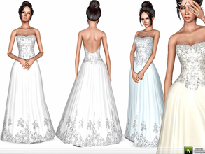 Sims 3 — Strapless Wedding Gown by ekinege — Embellished bodice strapless dress. Custom mesh by me.
