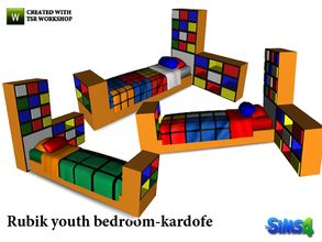 Sims 4 — kardofe_Rubik youth bedroom_Bed by kardofe — Youth style bed decorated, colorful and cheerful the famous Rubik's