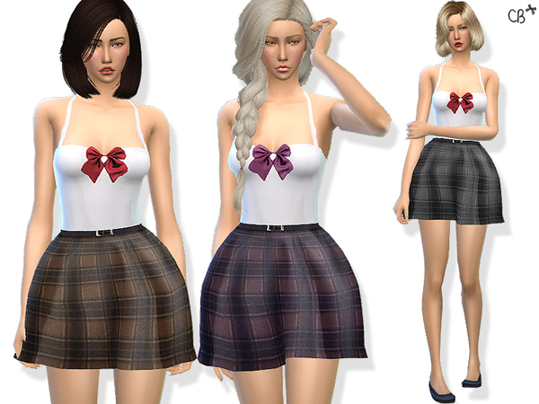 Sims 4 — School uniform dress by CherryBerrySim — High quality school uniform dress with a silk bow tie and plaid skater