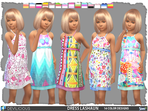 Sims 4 — Dress La Shaun by Devilicious — Cute dress for girls in 14 designs IMPORTANT: Needs GET TO WORK Outfits - Short