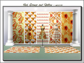 Sims 3 — Red, Orange and Yellow_marcorse by marcorse — Five selected floral patterns in shades of red/orange and yellow.