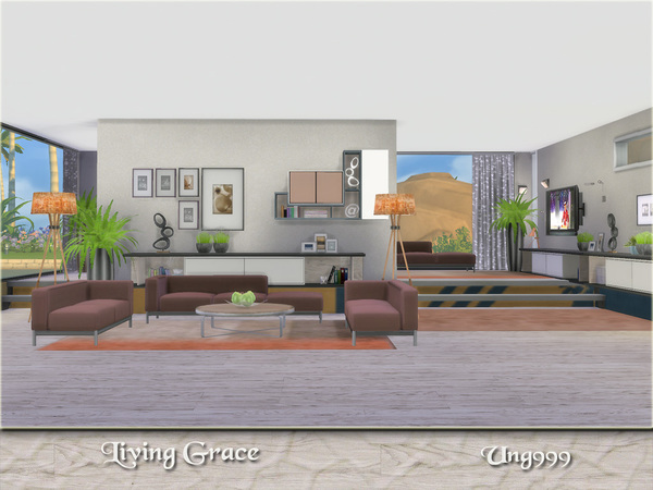Sims 4 — Living Grace by ung999 — A modern living room set. Objects in this set: Sofa Loveseat (left) Loveseat (right)