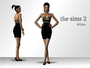 Sims 2 — Black & Gold Strapless Dress by KCsim — Remember to adjust your settings HIGH in the game for best results.