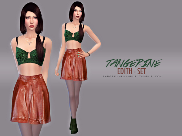 Sims 4 — Edith - Set by tangerinesimblr — Edith - Set | standalone items, HQ texrture, packages format. Top: 4 colors