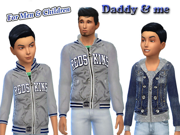 Sims 4 — Father and Son Jackets by Puresim — This set contains 2 jackets for male and 2 jackets for little boys : Denim