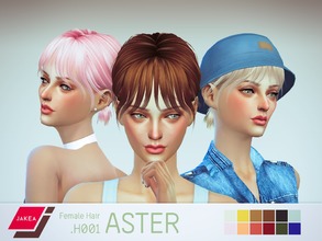 Sims 4 — JAKEA - H001 - Female Hair - ASTER by JAKEASims — 12 Colors New mesh Hats compatible LODs included 