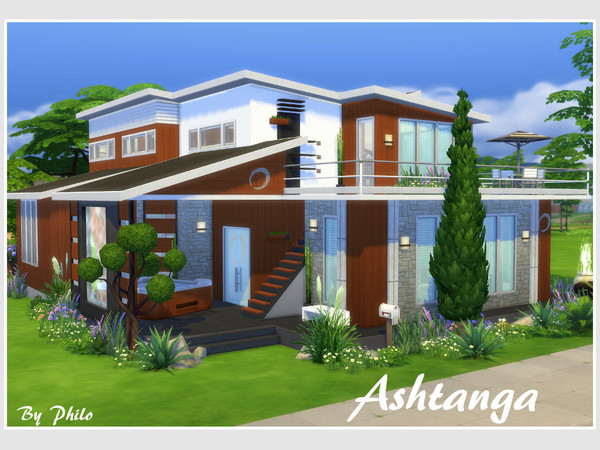 Sims 4 — Ashtanga (no CC) by philo — Are your Sims into Yoga and meditation ? Then this house could be for them. It has 4