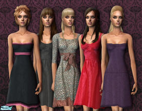 Sims 2 — SO_Collection_229 by Sophel21 — set of 5 tea-dresses in different styles. 4 of them works also as evening dress.