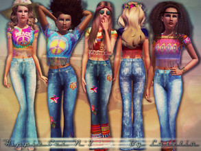 Sims 3 — Hippie Set No 2 by Lutetia — This set contains a fringed cropped tee and a pair of high-waisted flare jeans