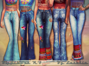 Sims 3 — Hippie Set No 2 - Pants - YA/A by Lutetia — A pair of high-waisted flare jeans with optional patches and braids