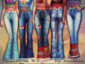 Sims 3 — Hippie Set No 2 - Pants - Teen by Lutetia — A pair of high-waisted flare jeans with optional patches and braids