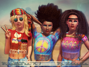Sims 3 — Hippie Set No 2 - Shirt - YA/A by Lutetia — A cropped shirt with 3D fringes, color cradient and optional print