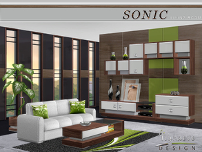 Sims 4 — Sonic Living Room by NynaeveDesign — Contemporary living room that uses bright pops of color in its furnishings
