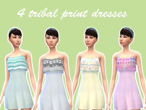 Sims 4 — Tribal Print Dresses (Recolors) by Eenhoorntje — Here are four tribal print dresses. Enjoy!