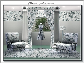 Sims 3 — Clematis Curls_marcorse by marcorse — Fabric pattern: clematis flowers, foliage and style curls in deep green on
