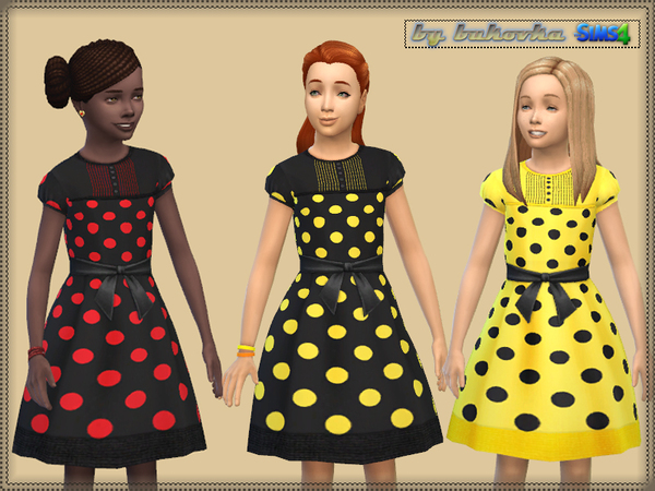 Sims 4 — Polka & Dress by bukovka — Dress with polka dots for girls. New mesh five options staining. Install a